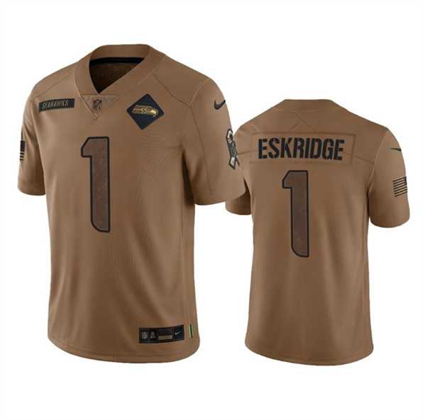 Mens Seattle Seahawks #1 Dee Eskridge 2023 Brown Salute To Service Limited Jersey Dyin->seattle seahawks->NFL Jersey